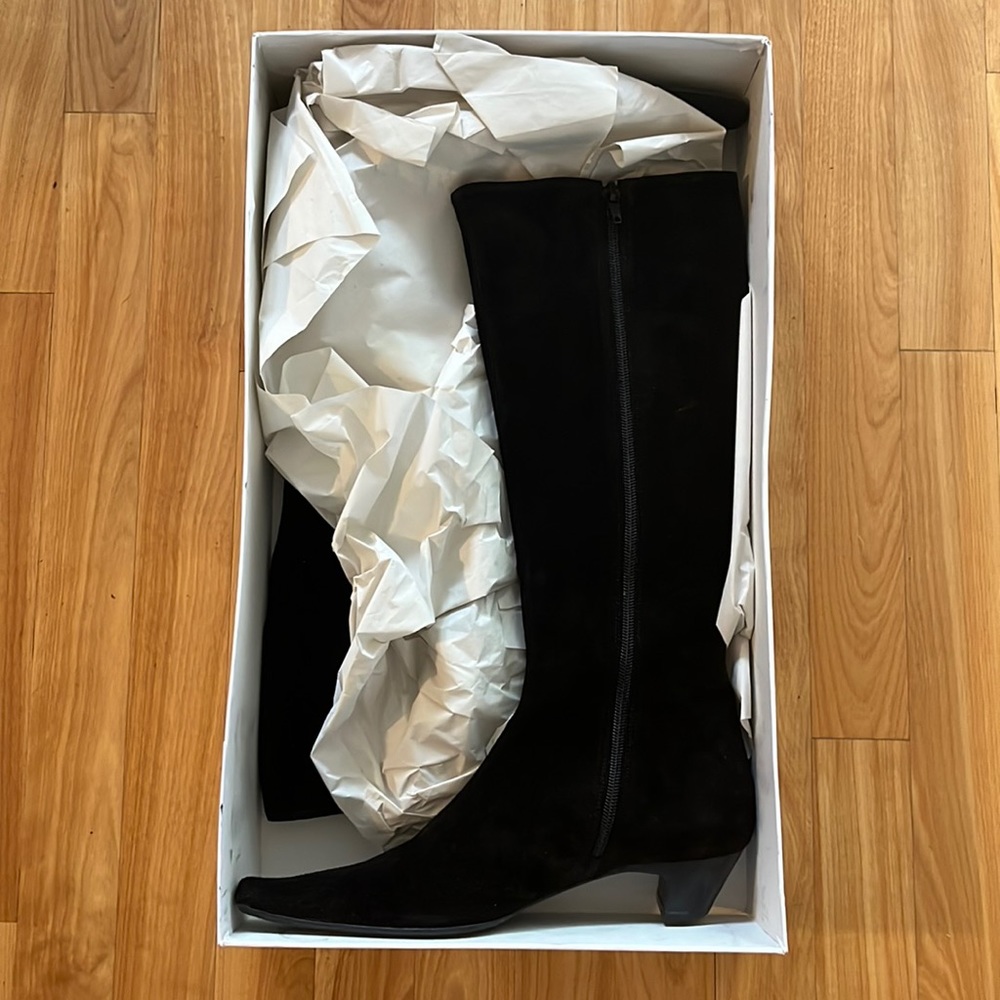 Tall black suede boots